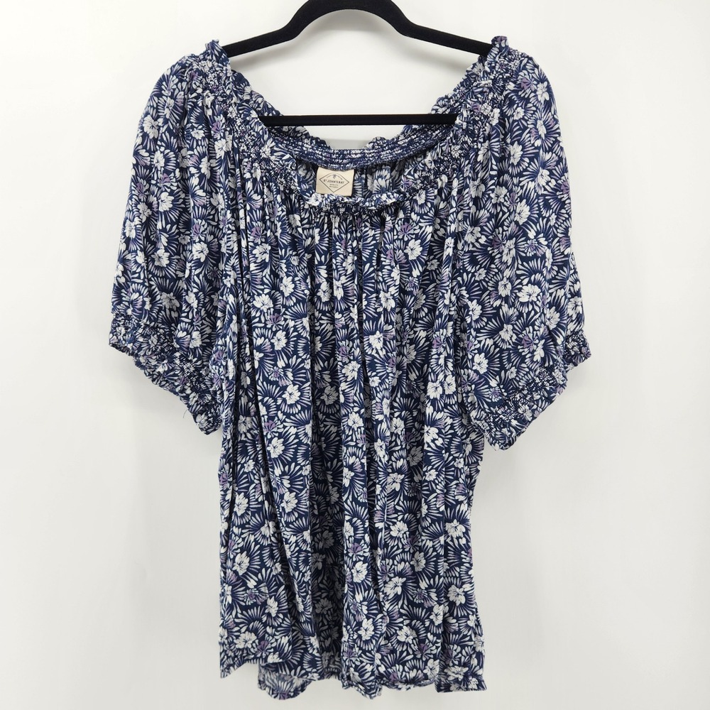 St John's Bay 2X Floral Print‎ Smocked Off Shoulder Blouse Top Plus Size